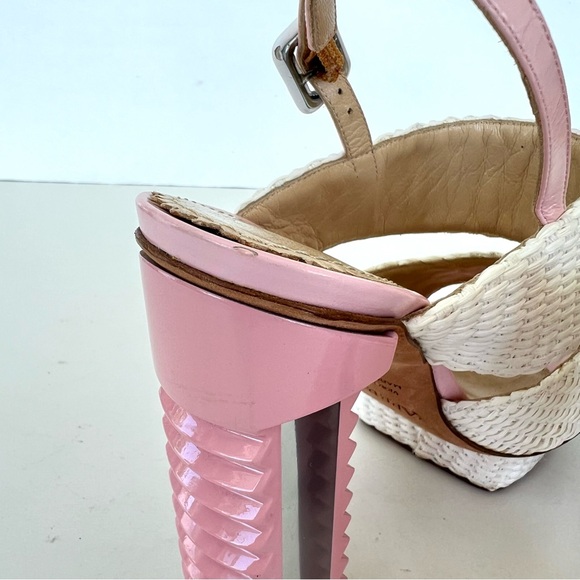 APERLAI Paris White Wicker Style Pink Leather Ankle Strap  Lucite Heel Sz 38 - Picture 15 of 15